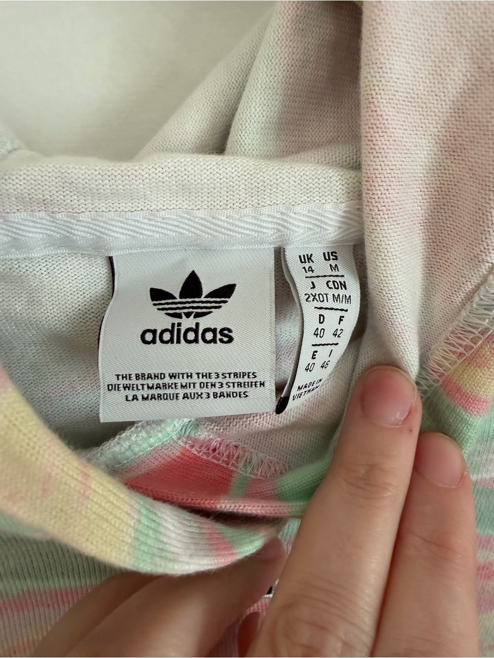 Adidas Watercolor Print Pink Green Pastel Cropped Hoodie Pink Green M Y2K - Picture 4 of 5